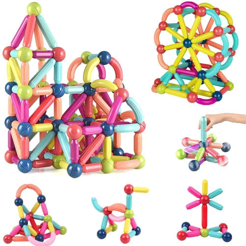 128 Peças De Blocos De Construção 3d Magnéticos Brinquedo ímã Varas Bolas  Jogo Montagem Para Crianças